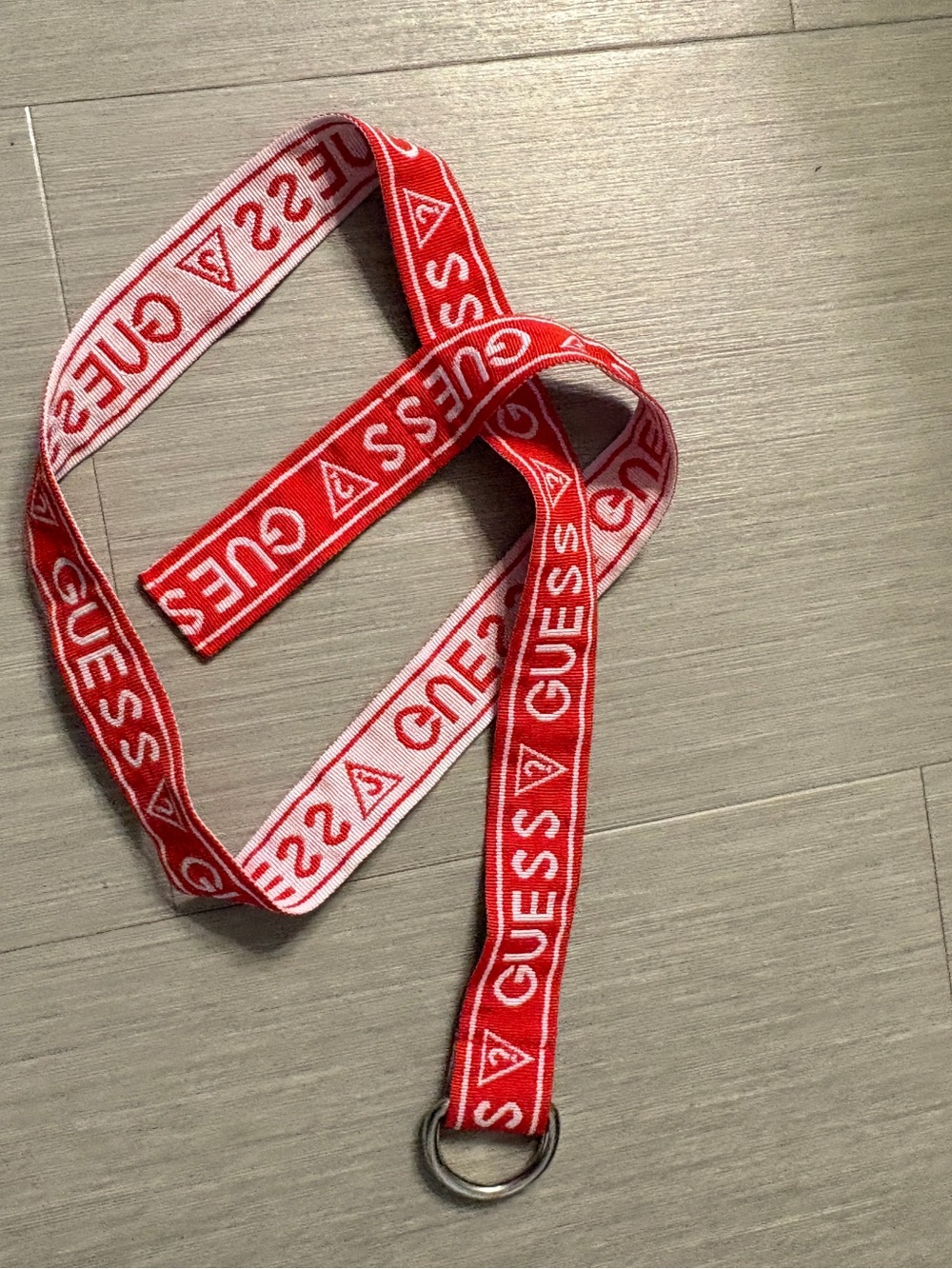 Guess Red and White Logo Webbing Belt with Double Ring